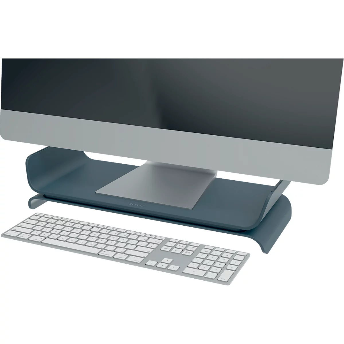 Monitorständer Leitz® Ergo, für 1 Display bis 27", höhenverstellbar, mit Stauraum für Tastatur, B 209 x T 438 x H 112 mm, samtgrau