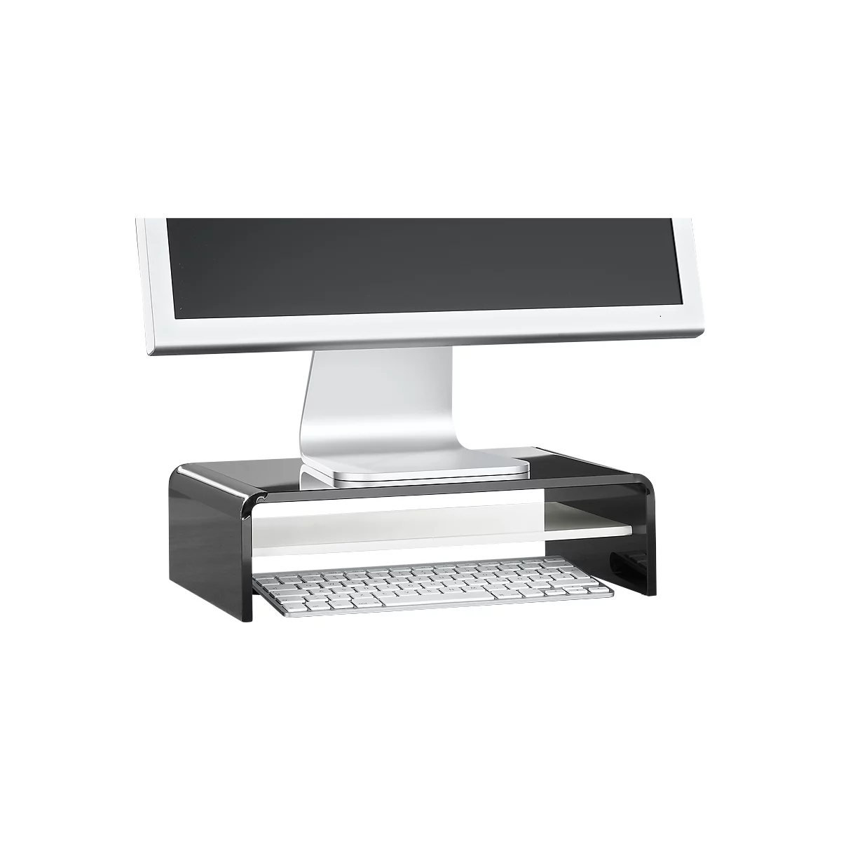 Monitorstandaard - met legbord - B 350 x D 230 x H 100 mm - acryl - zwart/wit