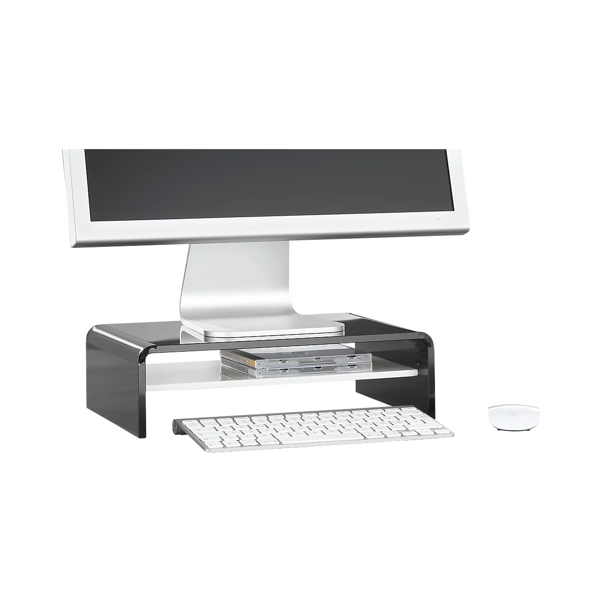 Monitorstandaard - met legbord - B 350 x D 230 x H 100 mm - acryl - zwart/wit