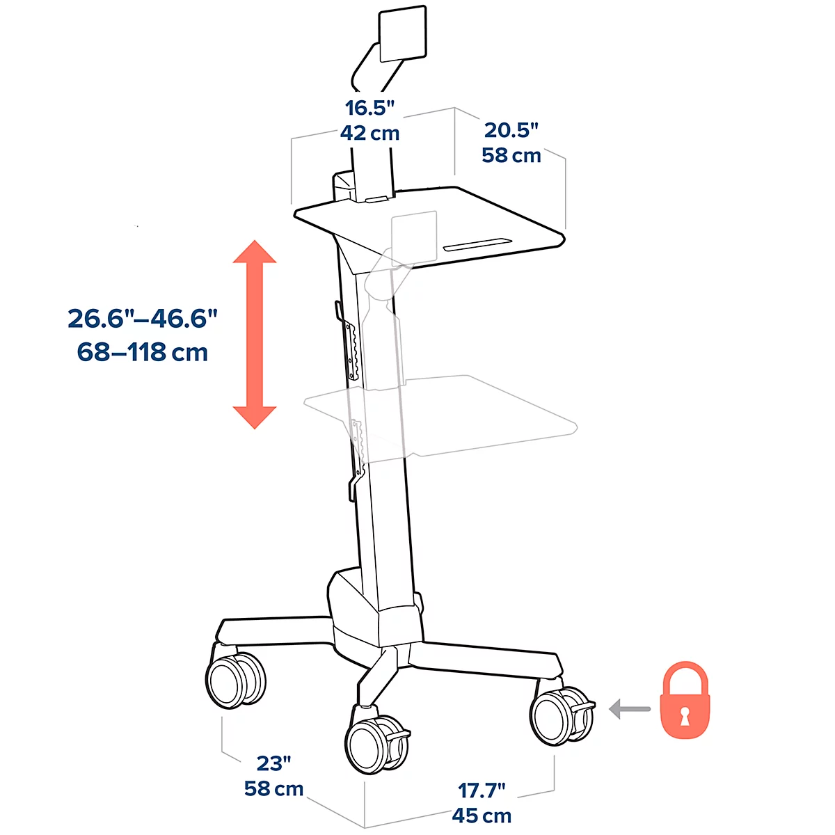 Monitorwagen Ergotron Neo-Flex 24-206-214, mit Schwenkarm, bis 5,5 kg, bis 27', höhenverstellbar, neig- & schwenkbar, VESA, grau