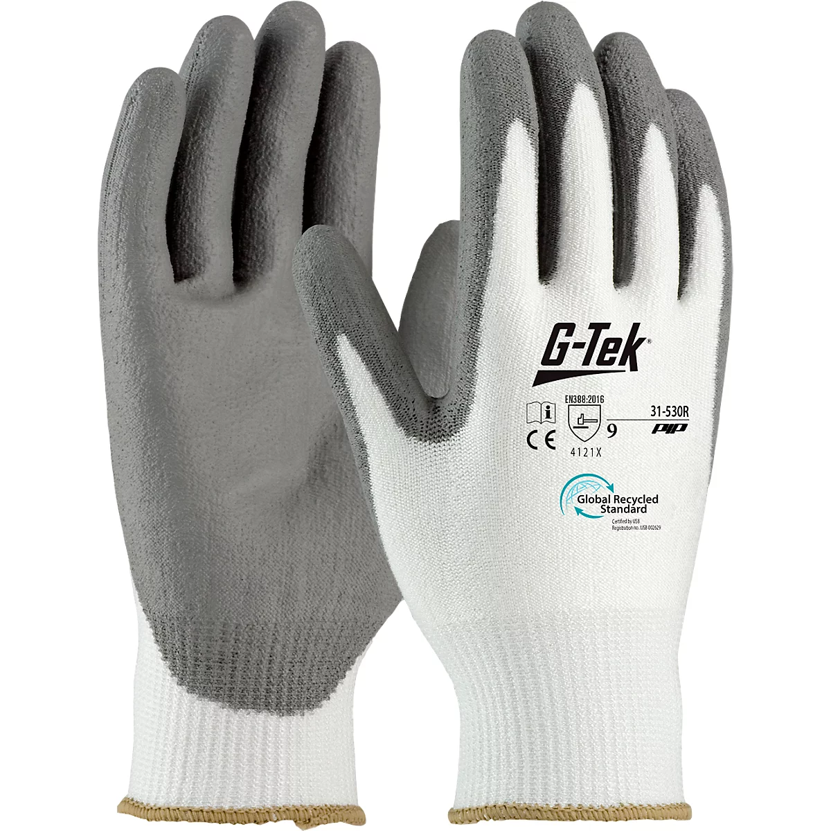 Montagehandschoen G-Tek® 3RX 31-530R, EN 388: 4 1 2 1 X, nitril, 90 % gerecycleerde kunststof &amp; 10 % elastaan, wit-grijs, maat 9, 1 paar