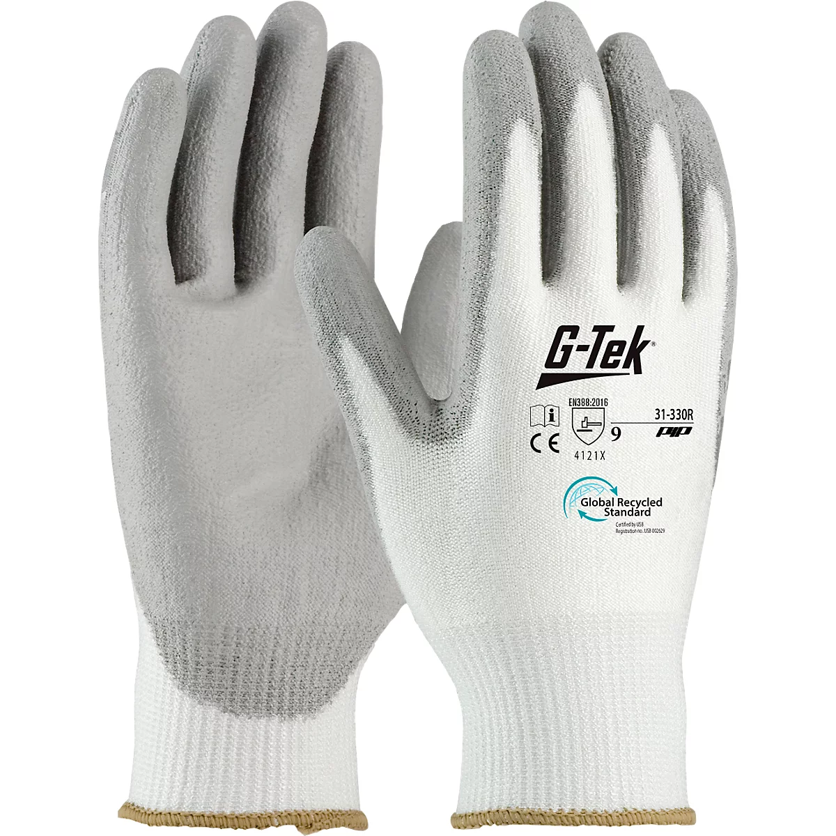 Montagehandschuh G-Tek® 3RX 31-330R, EN 388: 4 1 2 1 X, Nitrilschaum, 90 % Recycling-Kunststoff & 10 % Elastan, weiß-grau, Größe 11, 1 Paar