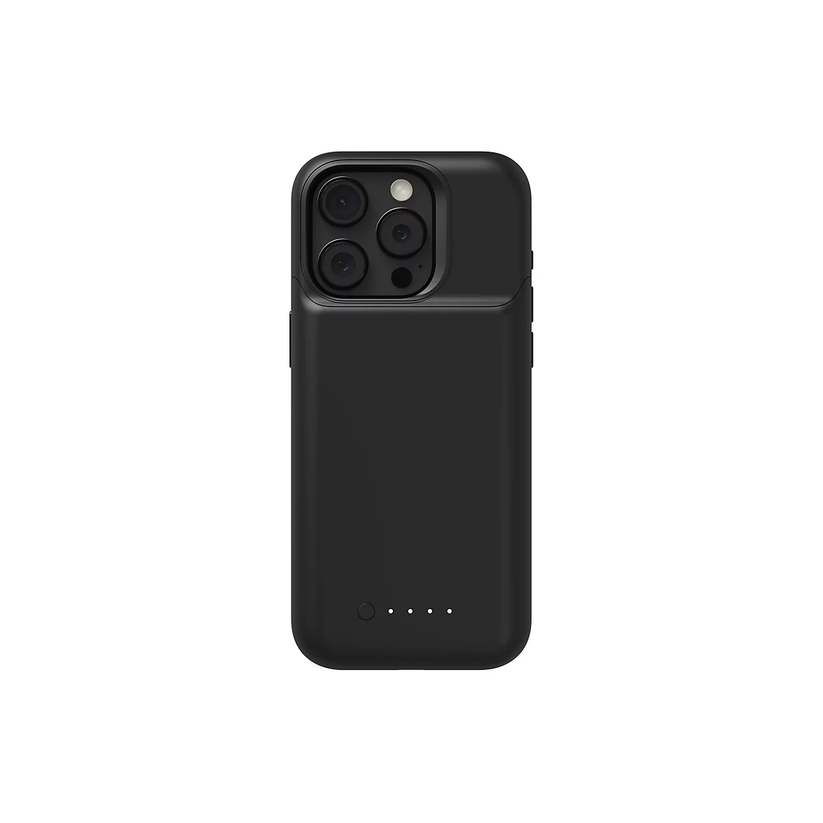 Schwarze Handyhülle mit Kameraausschnitt und Ladeanzeige.