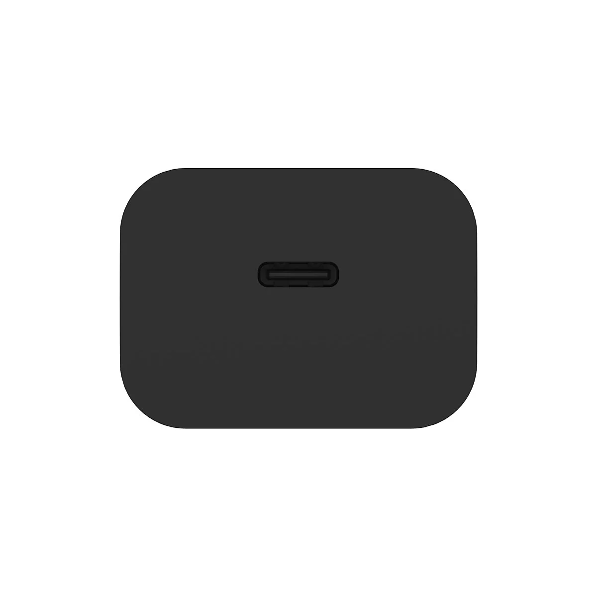 Dunkelgraues rechteckiges Gerät mit abgerundeten Ecken und einer USB-C-Buchse in der Mitte.