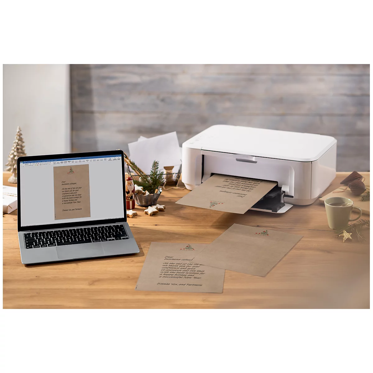 Motiefpapier Sigel 'Kerstmis met appels', DIN A4, 90 g/m2, 100 vel, bruin kraftpapier