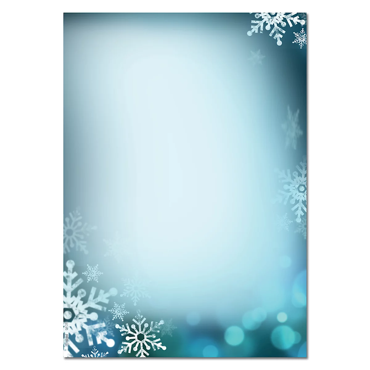 Blue background image with snowflake embellishments. A lighter area in the center is surrounded by a darker blue frame with glowing snowflakes.