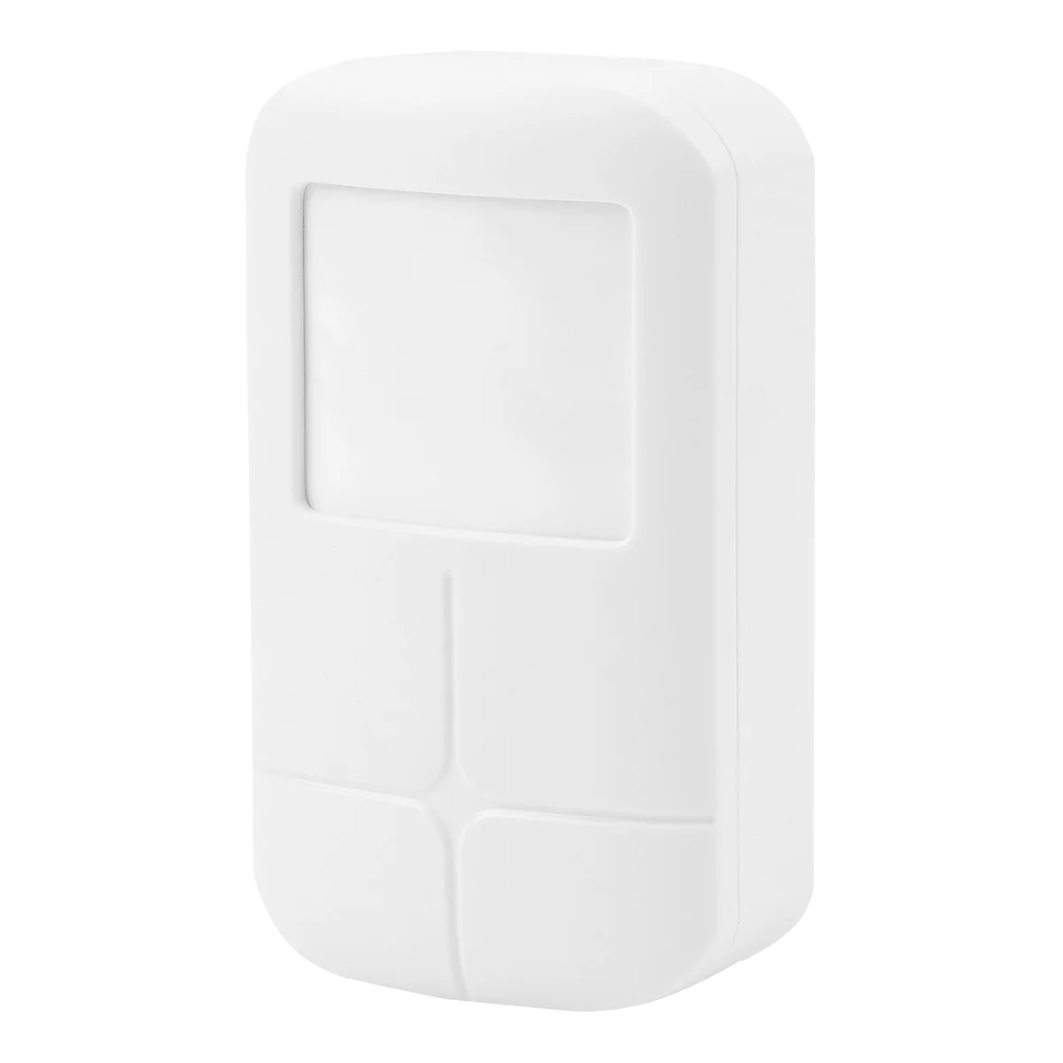 White motion sensor with a rectangular sensor area. The device has rounded corners.