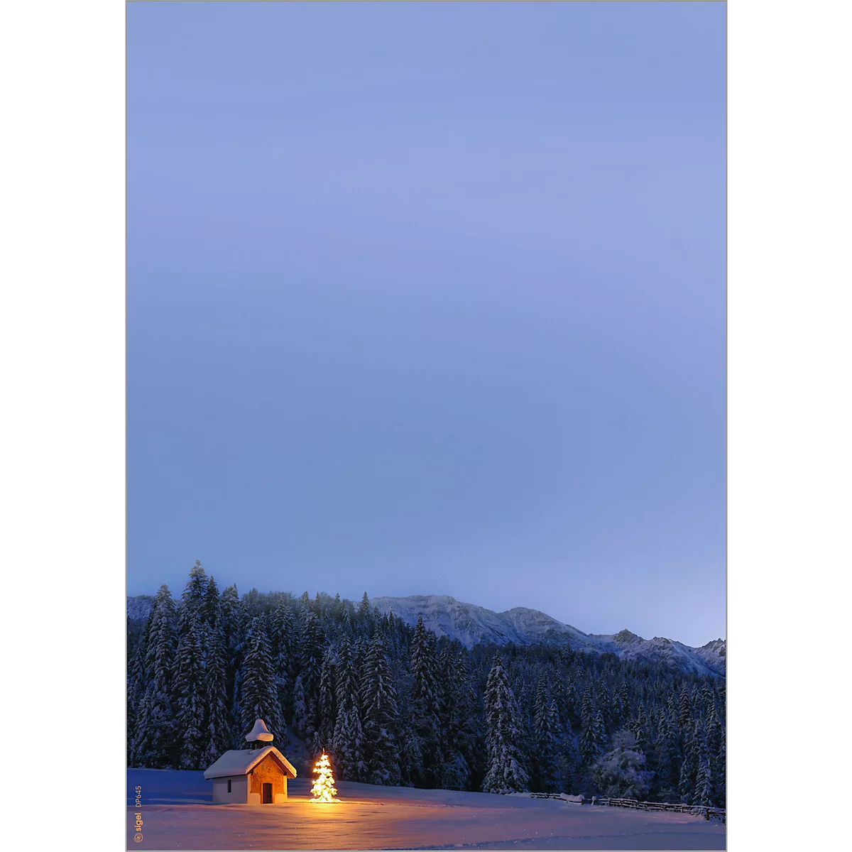 Motivpapier Sigel Christmas Chapel, A4, Winterwald-Motiv, für Drucker/Kopierer geeignet, FSC®-Papier, blau, 100 Blatt