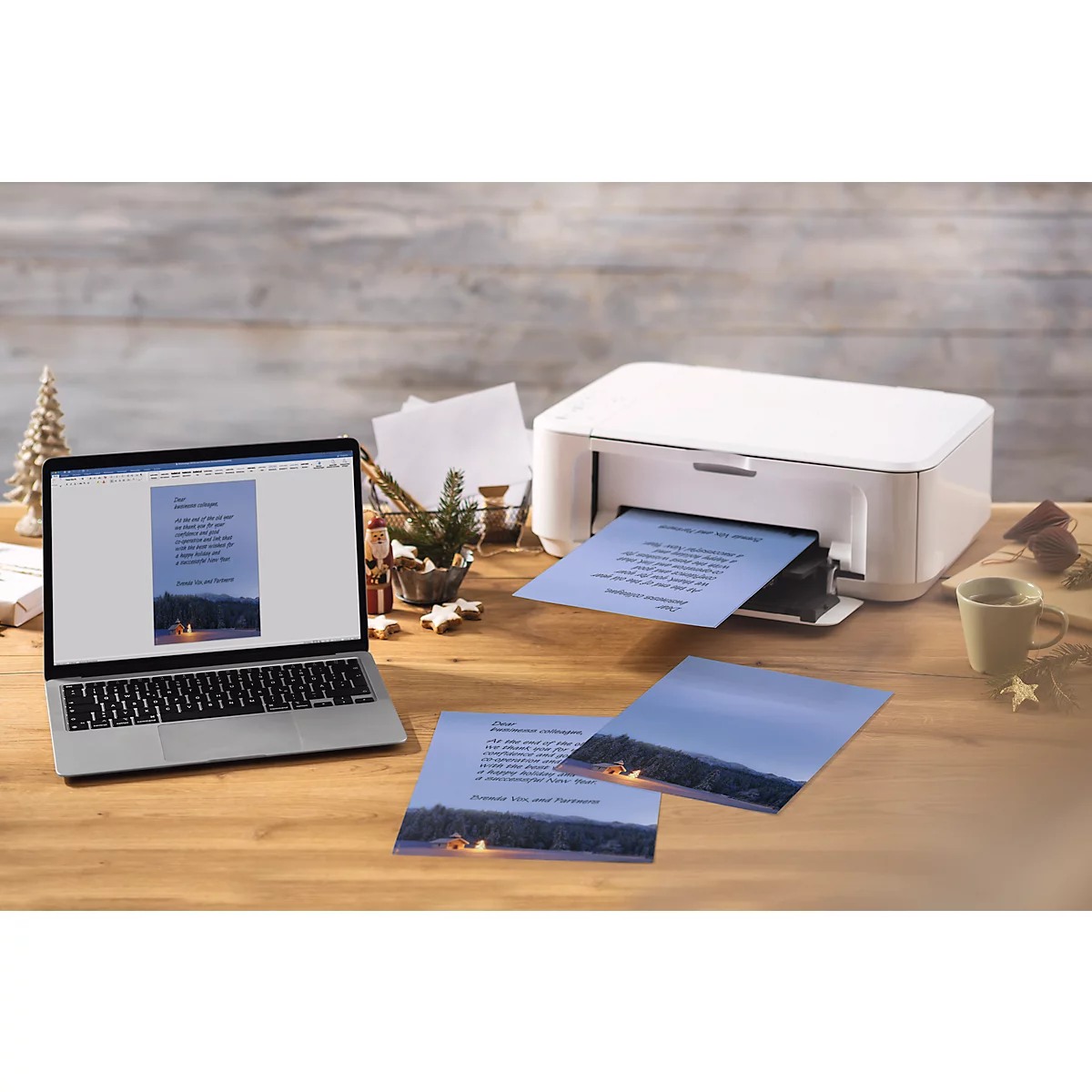 Motivpapier Sigel Christmas Chapel, A4, Winterwald-Motiv, für Drucker/Kopierer geeignet, FSC®-Papier, blau, 100 Blatt