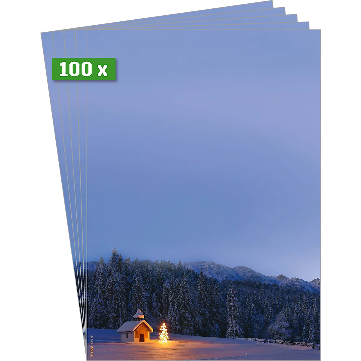 Motivpapier Sigel Christmas Chapel, A4, Winterwald-Motiv, für Drucker/Kopierer geeignet, FSC®-Papier, blau, 100 Blatt