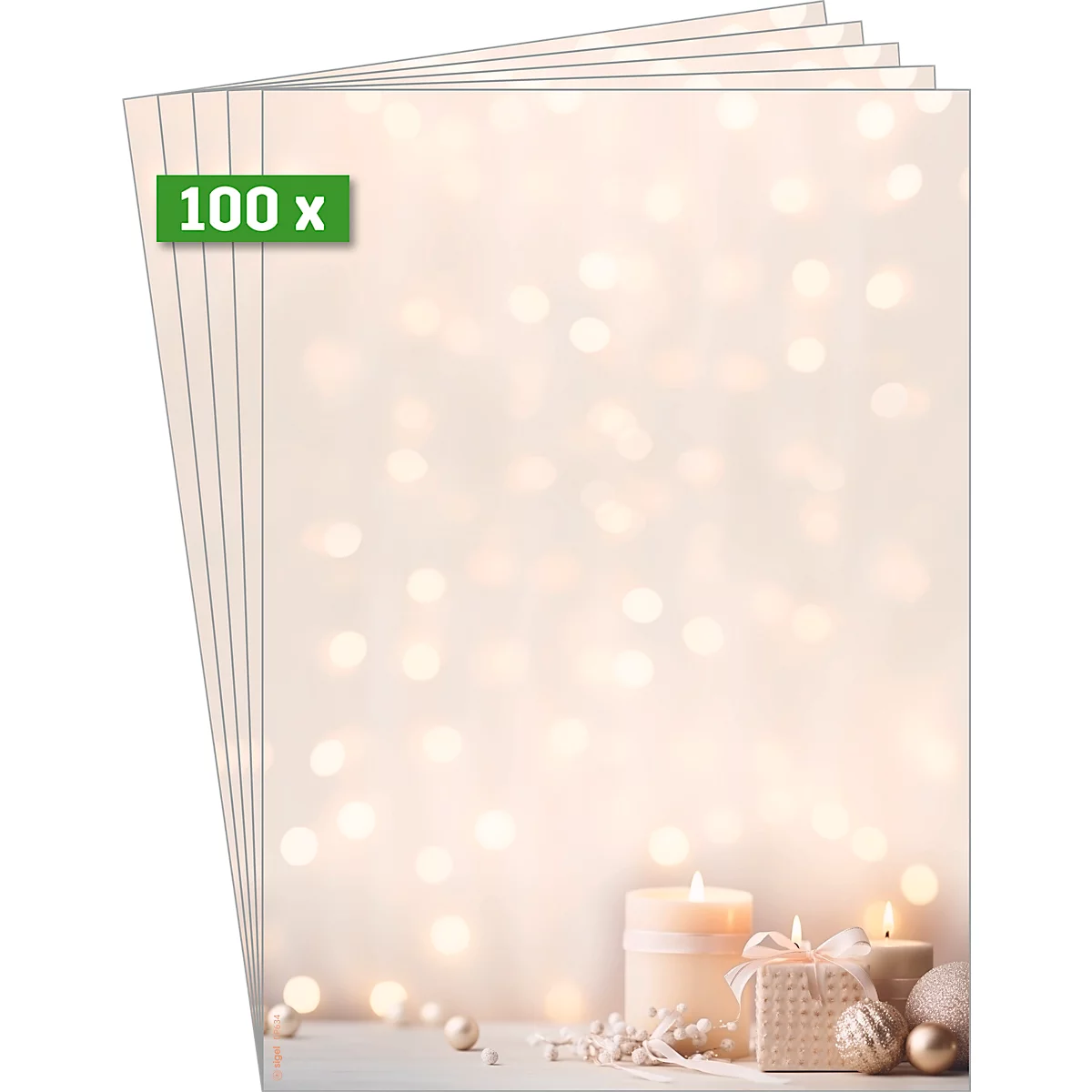 Motivpapier Sigel Golden Glow, A4, Kerzen-Motiv, für Drucker/Kopierer geeignet, FSC®-Papier, beige-chamois-creme-gold, 100 Blatt