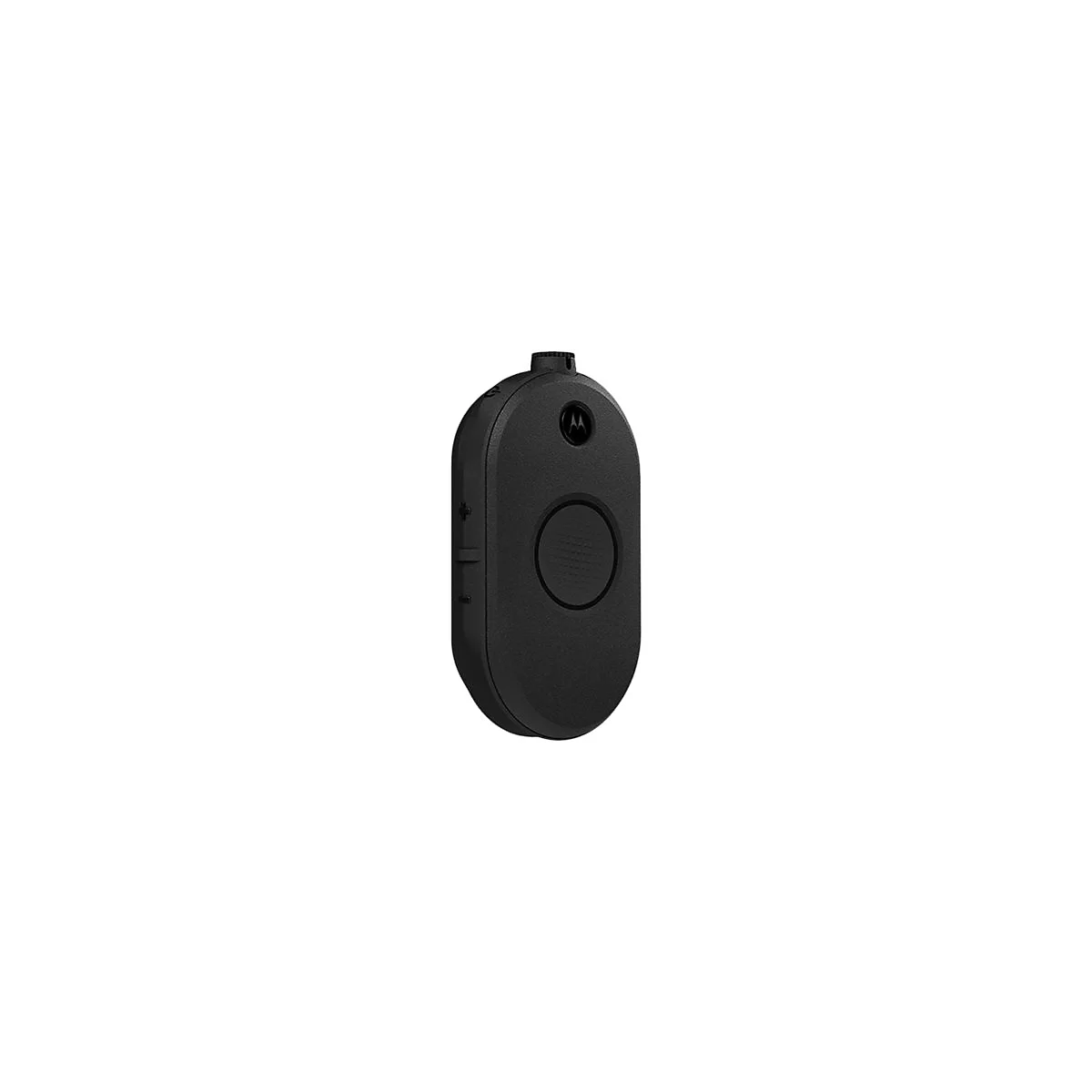 Schwarzer, ovaler Notrufknopf mit Motorola-Logo und großem Knopf. Der Knopf hat eine abgerundete Form und ist auf weißem Hintergrund.