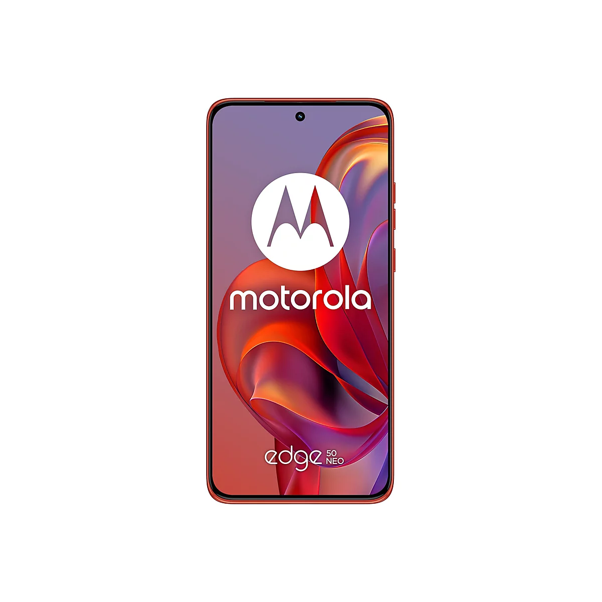 Rotes Smartphone mit Motorola-Logo auf dem Display.