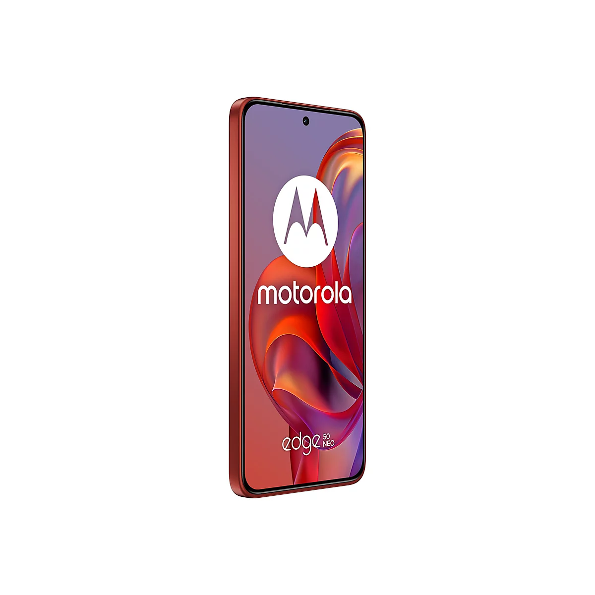 Motorola Smartphone, rot, Frontansicht, mit Motorola-Logo und Edge 50 Neo Schriftzug.