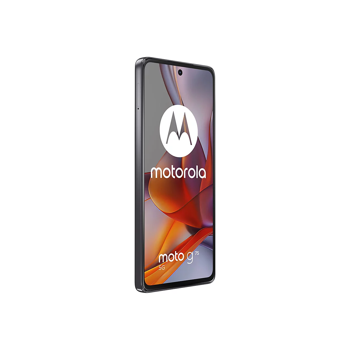 Ein schwarzes Smartphone mit dem Motorola-Logo und dem Schriftzug "moto g75 5G".