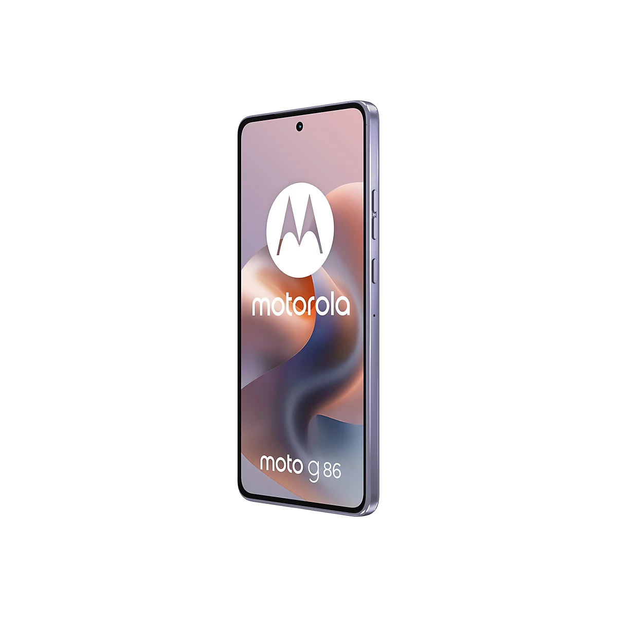 Ein Smartphone von Motorola, das Display zeigt das Motorola-Logo und die Bezeichnung Moto g86.
