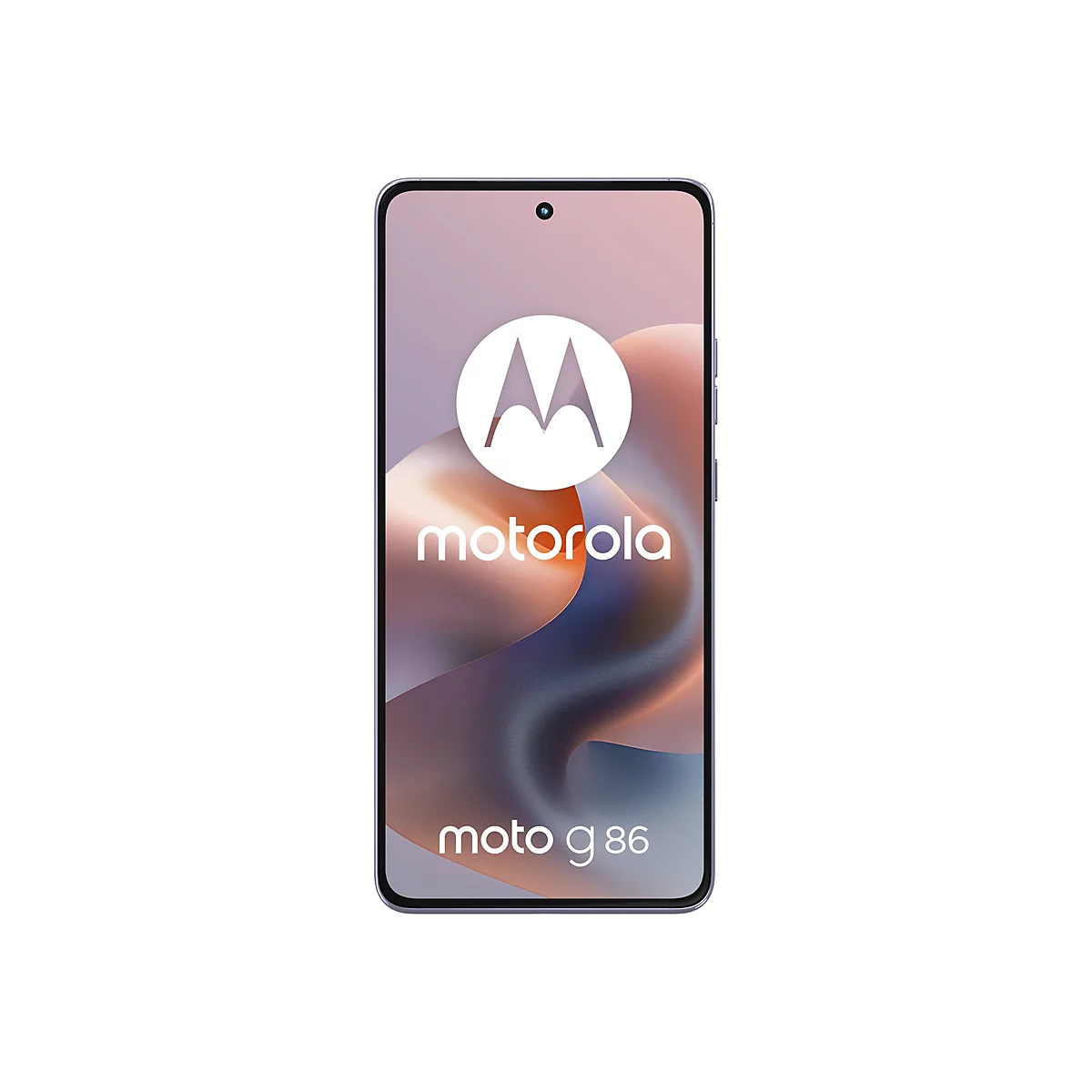 Smartphone Motorola Moto g86, Vorderseite. Das Display zeigt das Motorola-Logo und den Schriftzug 'moto g 86'.