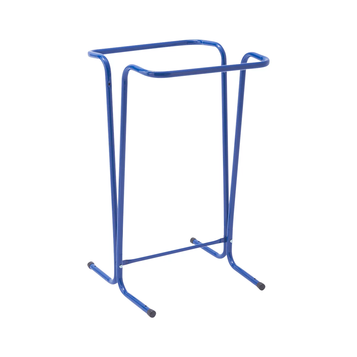 Blauw metalen handdoekenrek. Voorzien van twee dwarsbalken.