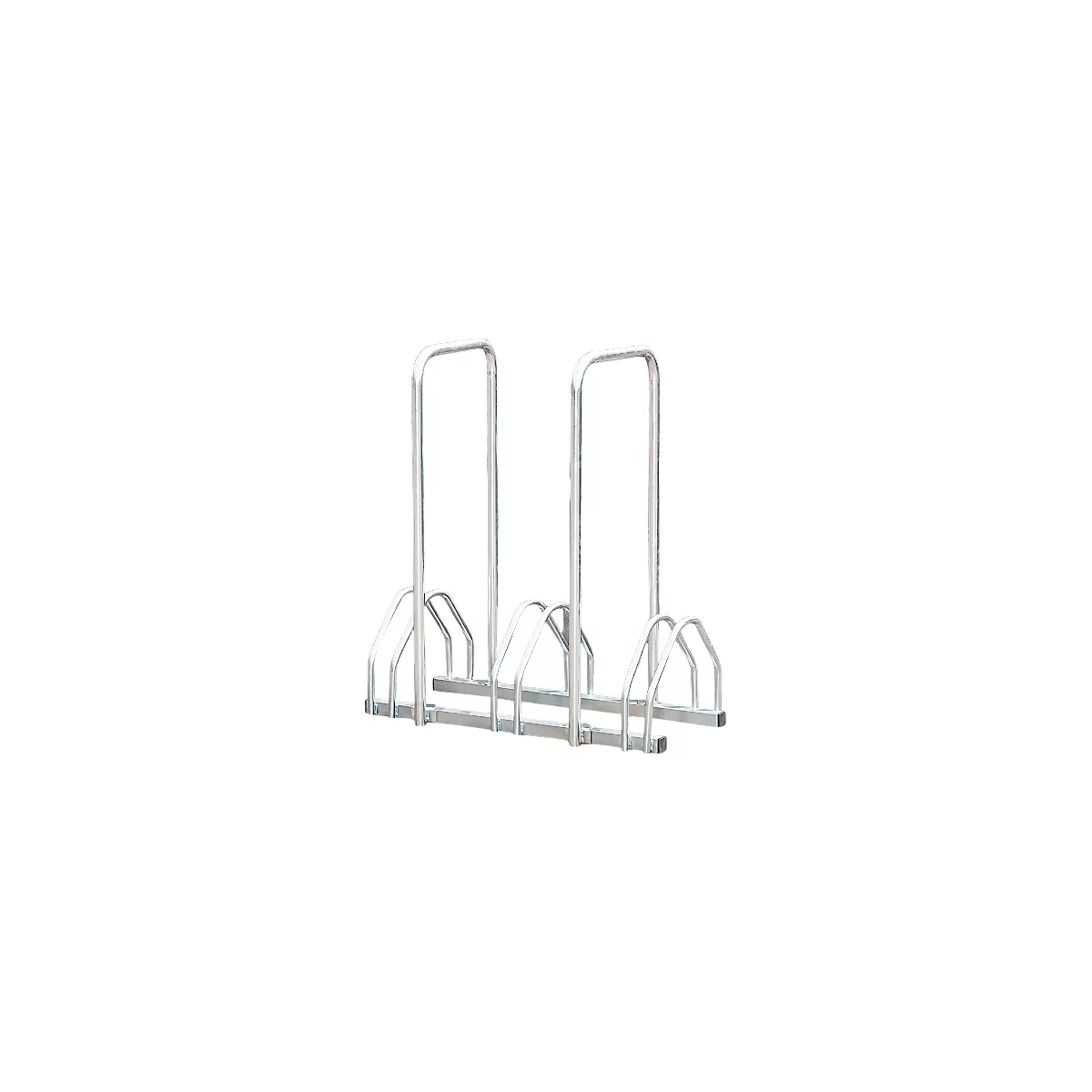 Mottez B135AR, 2-zijdig, voor banden met B 35-55 mm, met antidiefstalbeveiliging, 2 beugels, voor maximaal 3 fietsen, B 720 x D 330 x H 830 mm, stalen buis, zilver