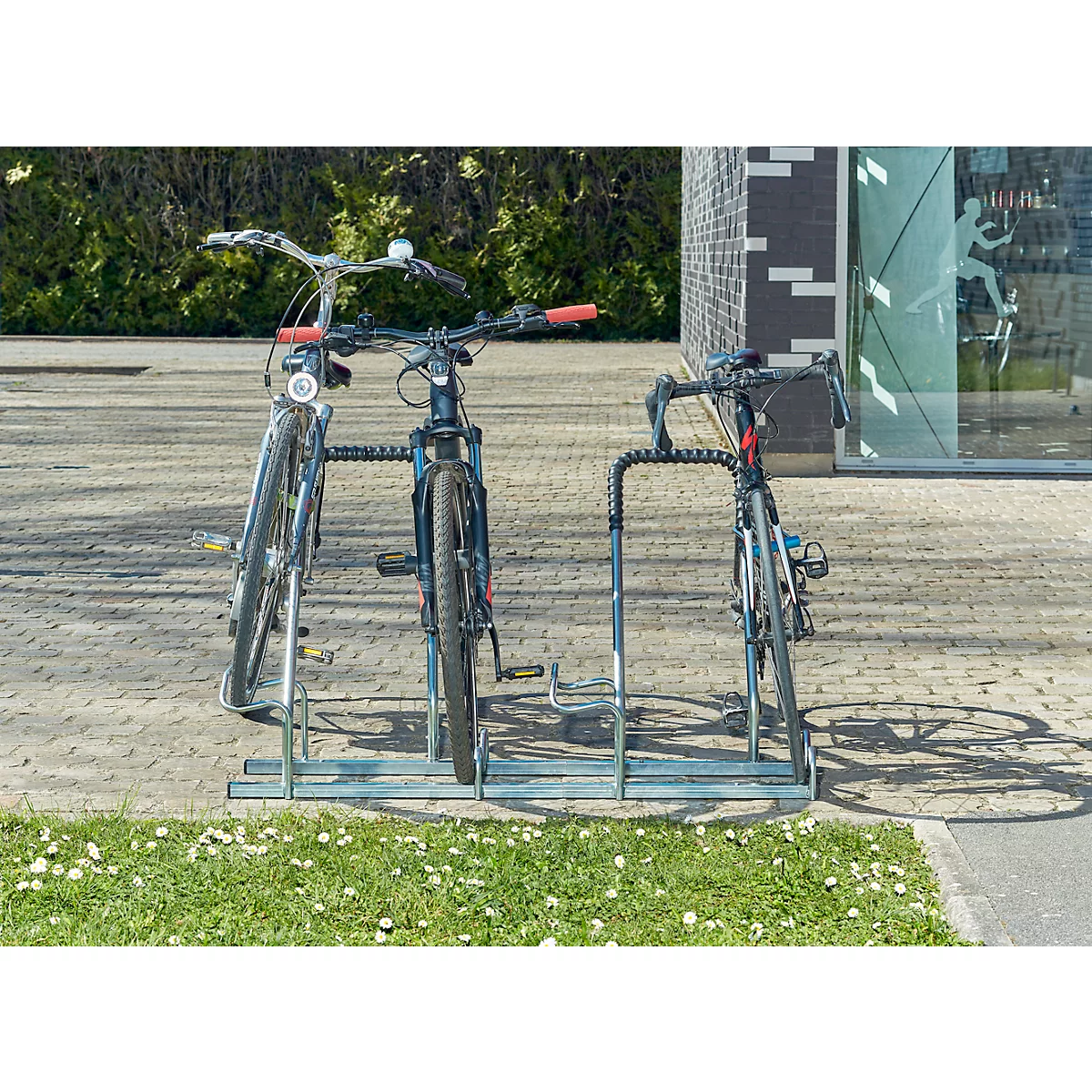 Mottez Support pour 2 vélos, module de rallonge, acier galvanisé, arceau avec caoutchouc, L 760 x P 670 x H 740 mm