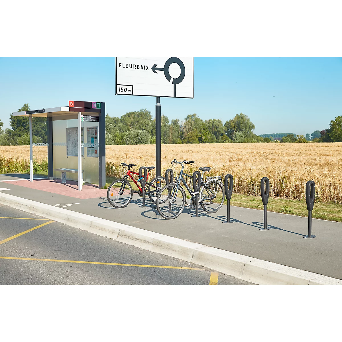 MOTTEZ support vélo avec anneau en caoutchouc, L 260 × l 160 × H 800 mm, pour 2 vélos, anneau en caoutchouc, anthracite