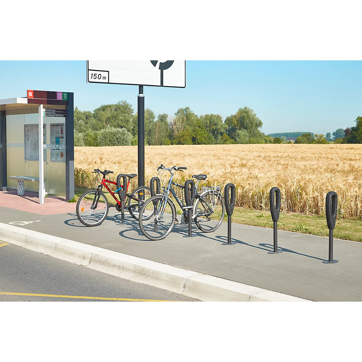 MOTTEZ support vélo avec anneau en caoutchouc, L 260 × l 160 × H 800 mm, pour 2 vélos, anneau en caoutchouc, anthracite