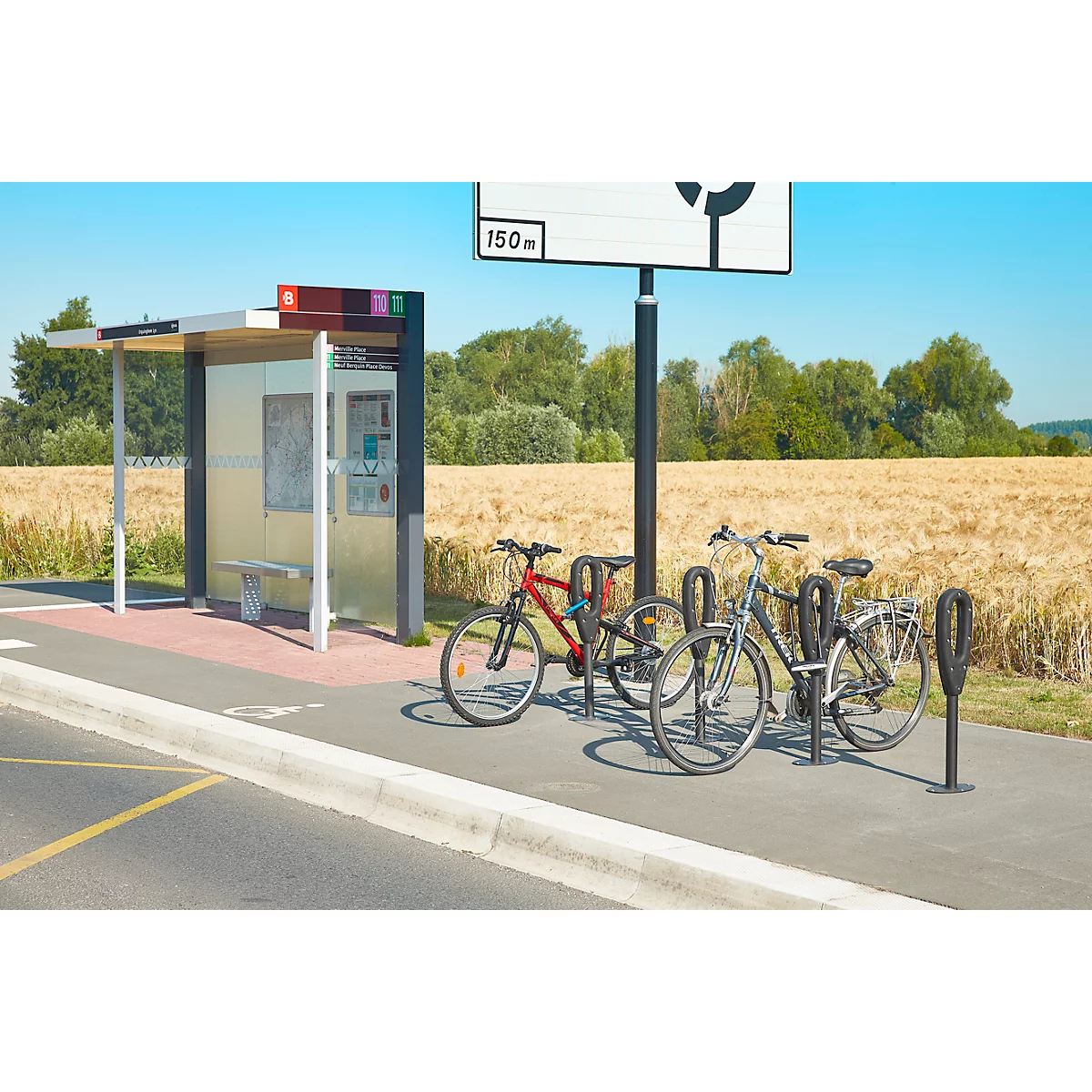 MOTTEZ support vélo avec anneau en caoutchouc, L 260 × l 160 × H 800 mm, pour 2 vélos, anneau en caoutchouc, anthracite