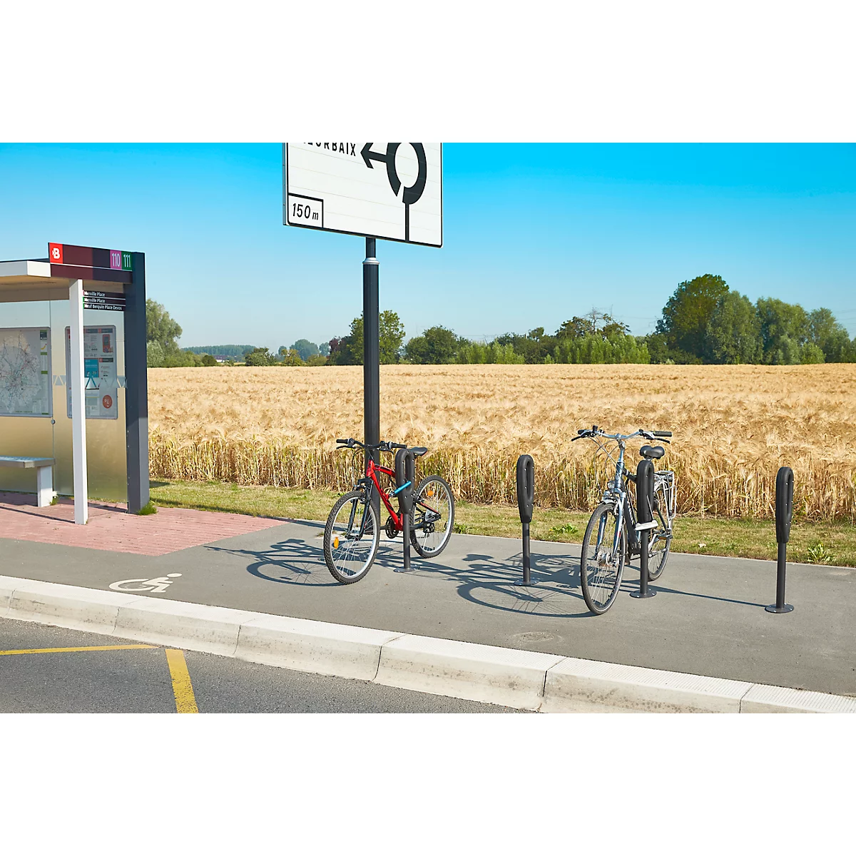 MOTTEZ support vélo avec anneau en caoutchouc, L 260 × l 160 × H 800 mm, pour 2 vélos, anneau en caoutchouc, anthracite