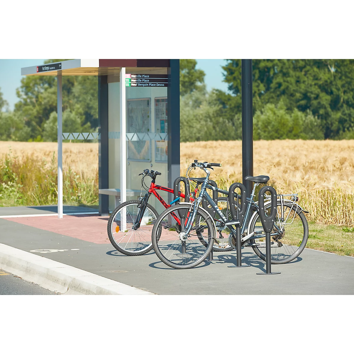 MOTTEZ support vélo avec anneau en caoutchouc, L 260 × l 160 × H 800 mm, pour 2 vélos, anneau en caoutchouc, anthracite