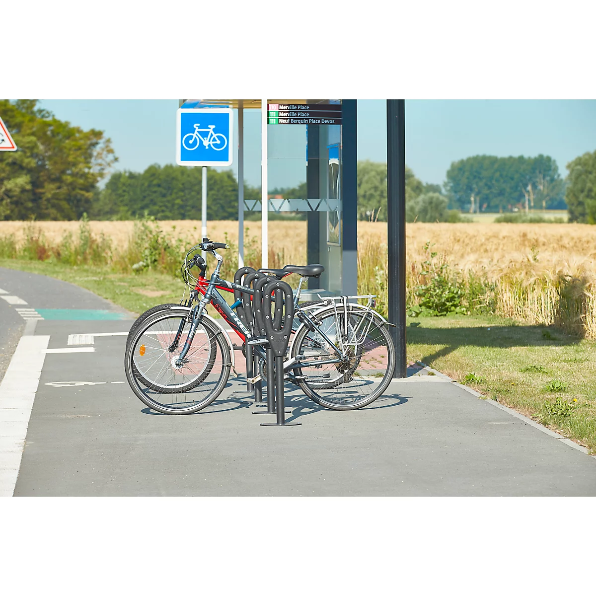 MOTTEZ support vélo avec anneau en caoutchouc, L 260 × l 160 × H 800 mm, pour 2 vélos, anneau en caoutchouc, anthracite