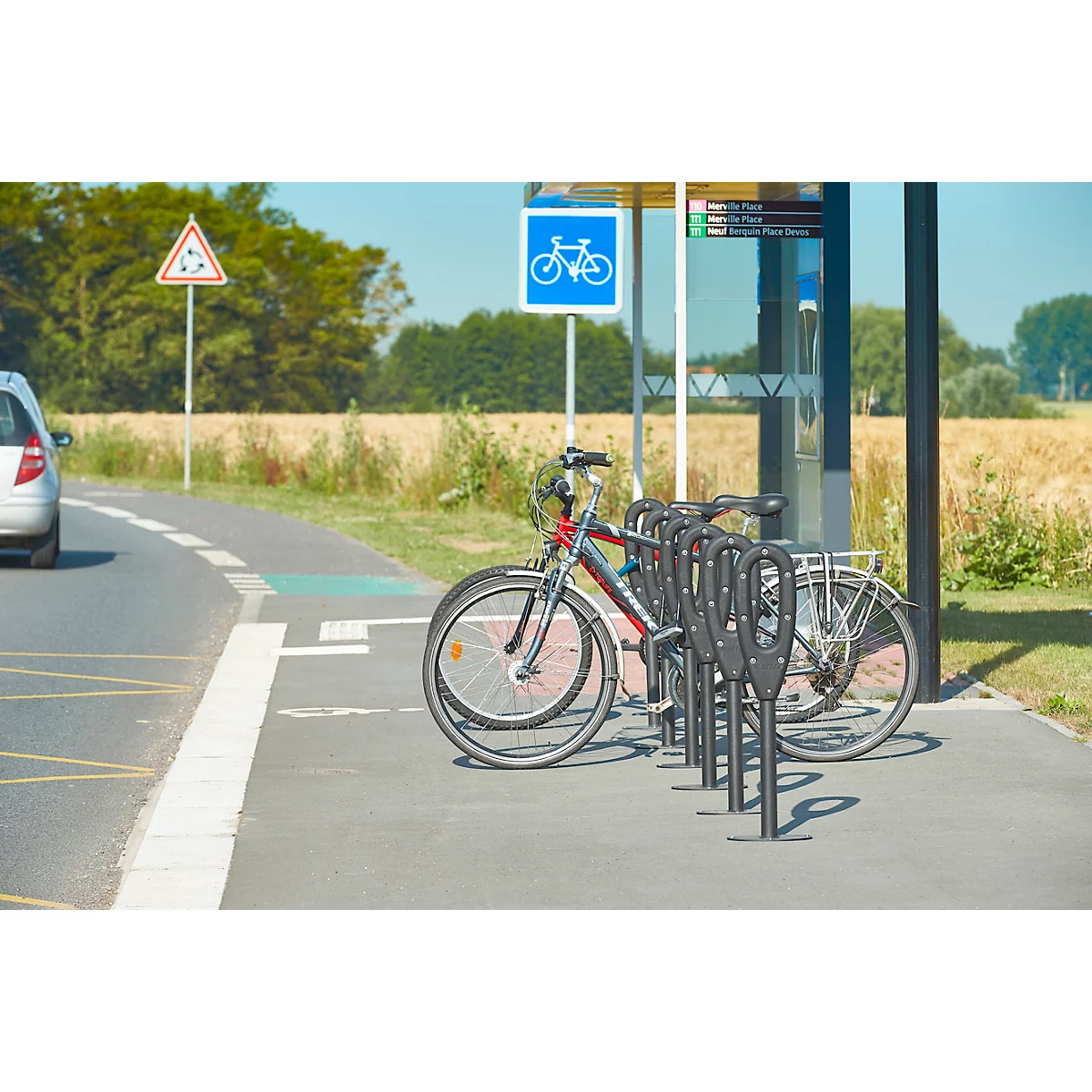 MOTTEZ support vélo avec anneau en caoutchouc, L 260 × l 160 × H 800 mm, pour 2 vélos, anneau en caoutchouc, anthracite