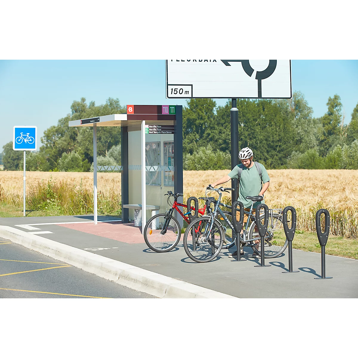 MOTTEZ support vélo avec anneau en caoutchouc, L 260 × l 160 × H 800 mm, pour 2 vélos, anneau en caoutchouc, anthracite
