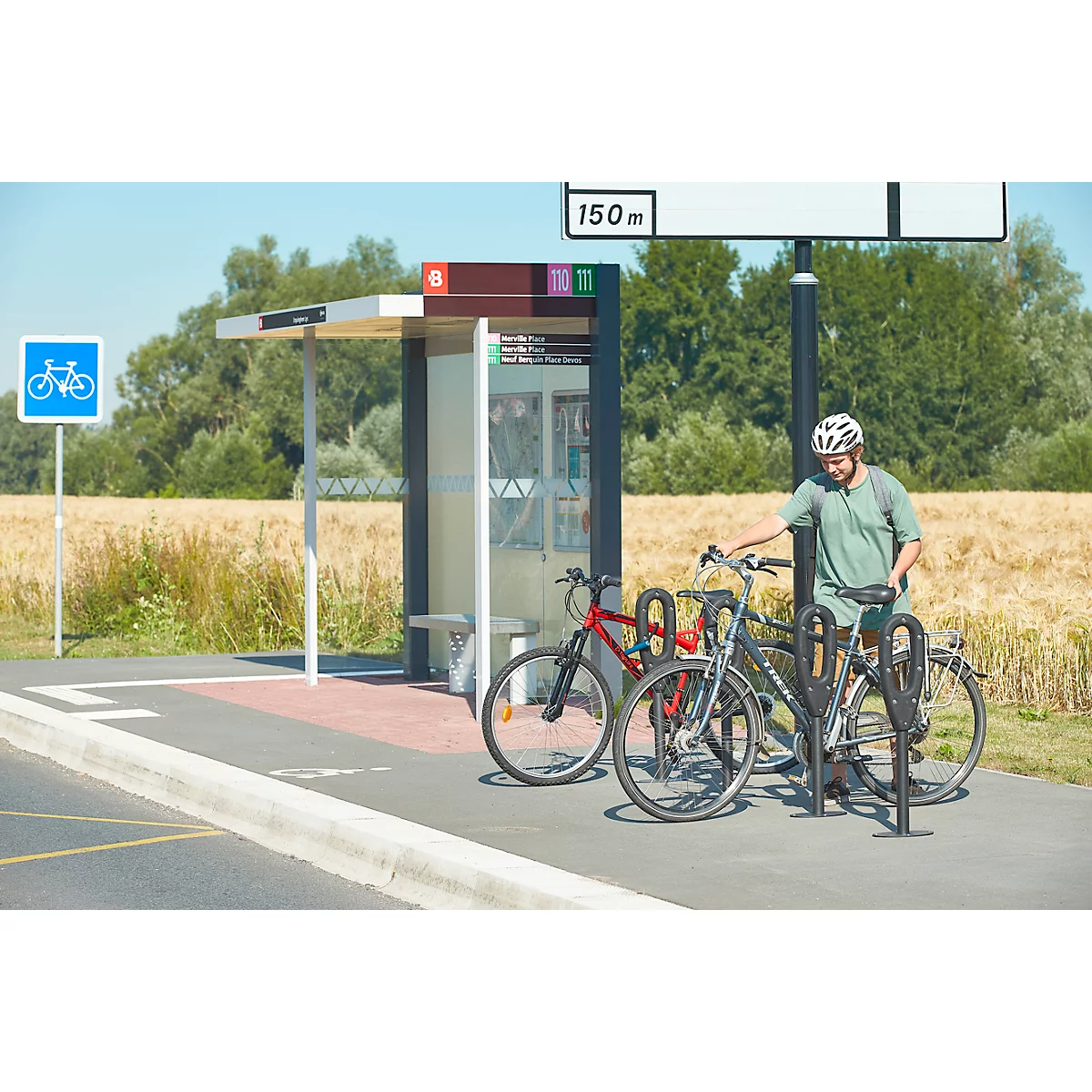 MOTTEZ support vélo avec anneau en caoutchouc, L 260 × l 160 × H 800 mm, pour 2 vélos, anneau en caoutchouc, anthracite