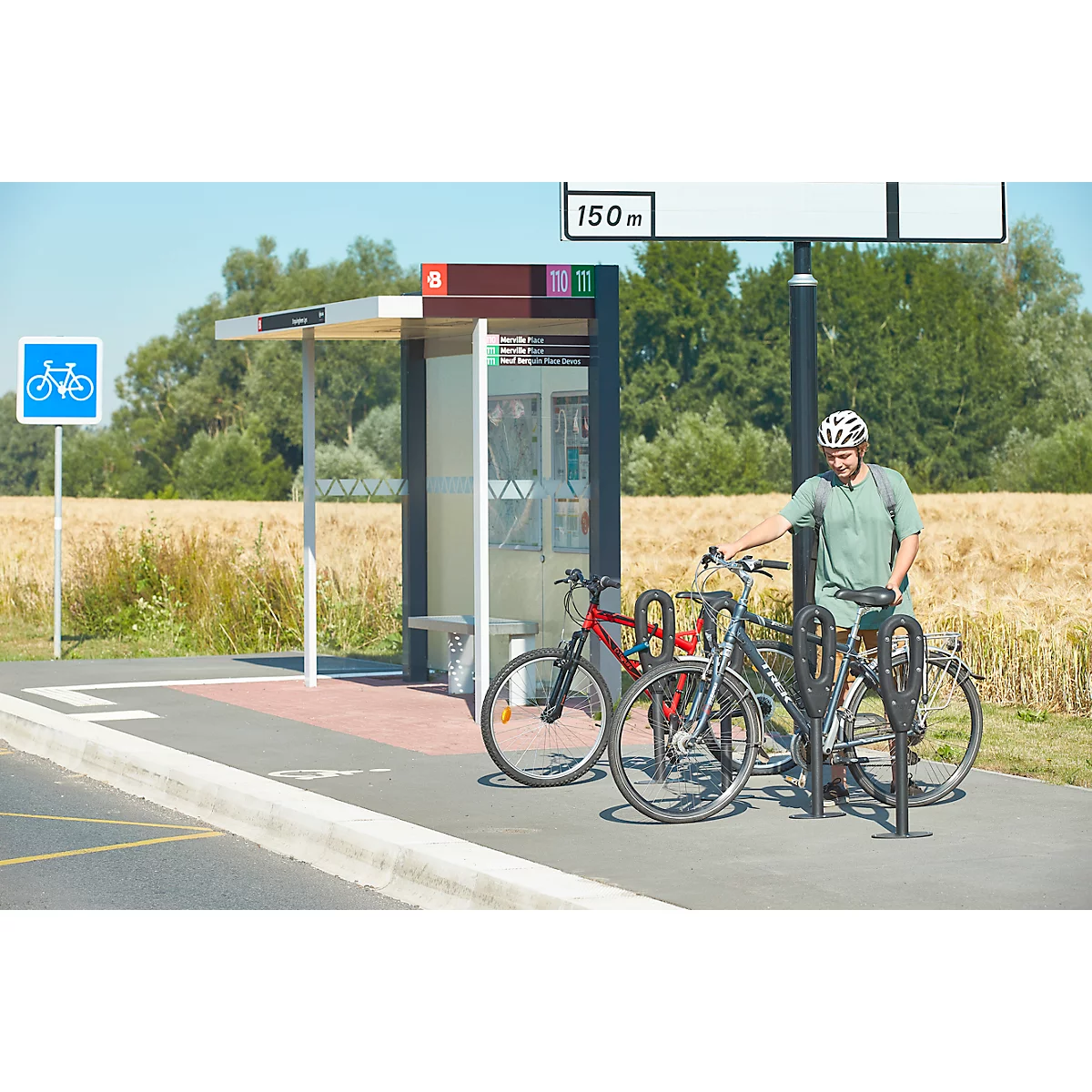 MOTTEZ support vélo avec anneau en caoutchouc, L 260 × l 160 × H 800 mm, pour 2 vélos, anneau en caoutchouc, anthracite
