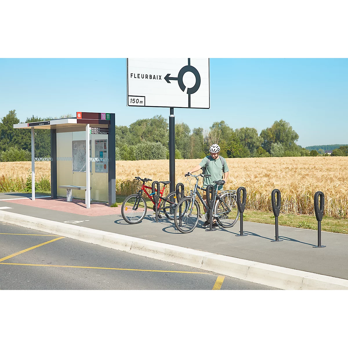 MOTTEZ support vélo avec anneau en caoutchouc, L 260 × l 160 × H 800 mm, pour 2 vélos, anneau en caoutchouc, anthracite