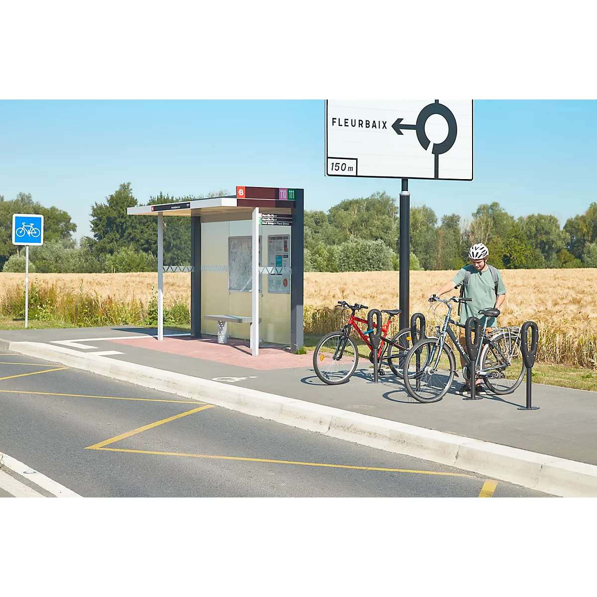 MOTTEZ support vélo avec anneau en caoutchouc, L 260 × l 160 × H 800 mm, pour 2 vélos, anneau en caoutchouc, anthracite