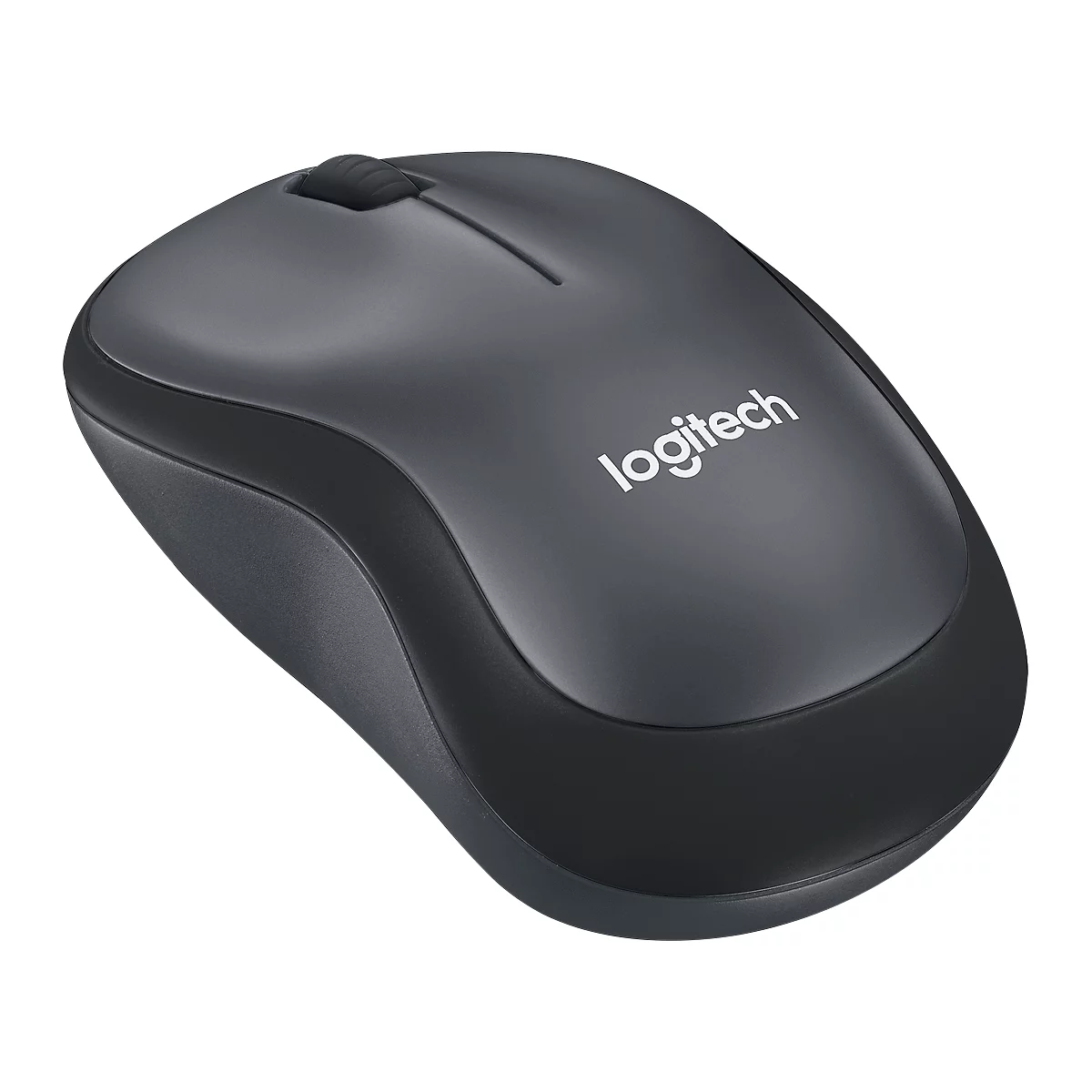 Wireless Logitech mouse in gray with brand lettering.
