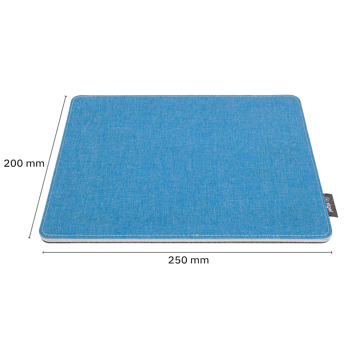 Rectangular, light blue mat. Dimensions of 250 mm x 200 mm are indicated.