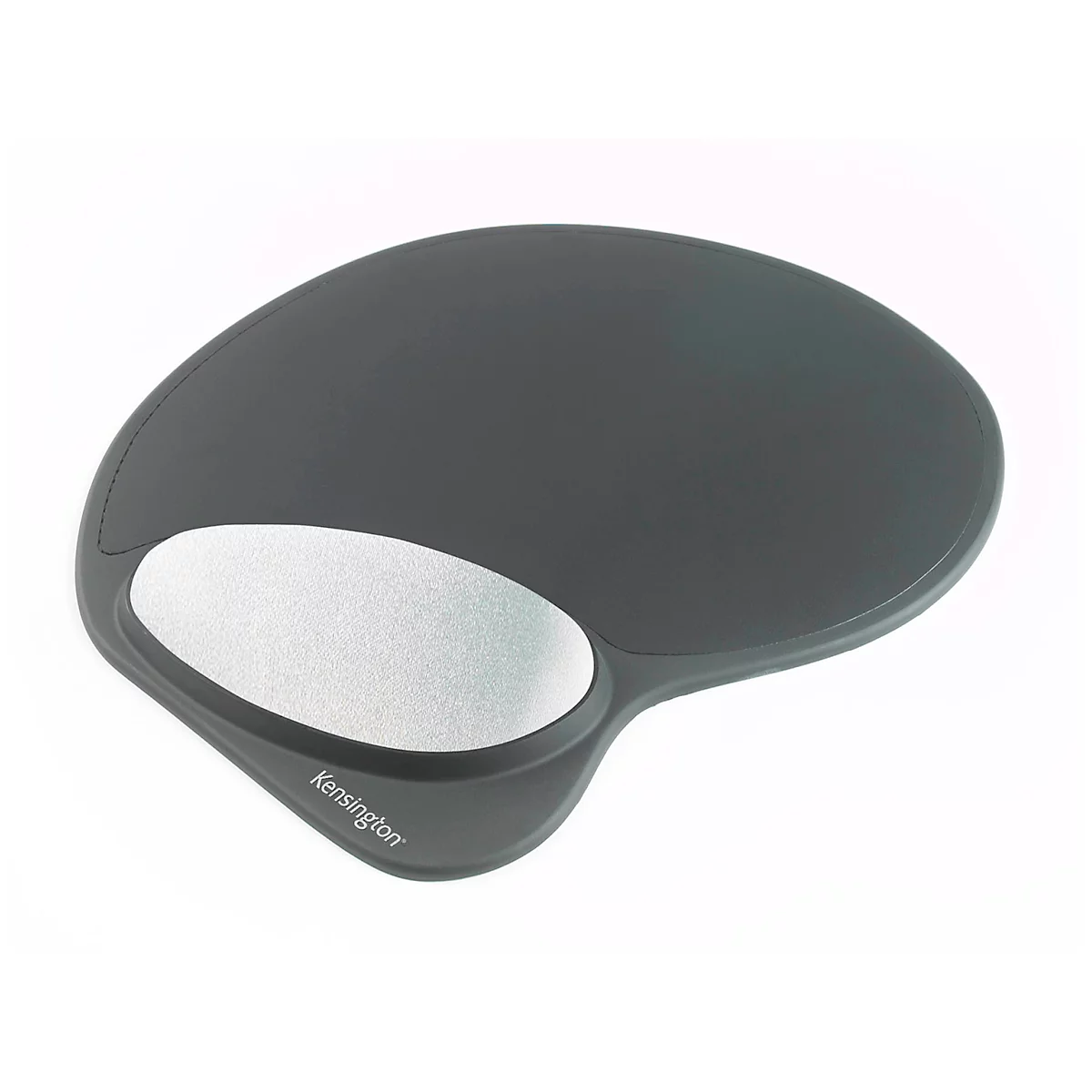 Gray ergonomic mouse pad with palm rest, Kensington brand.