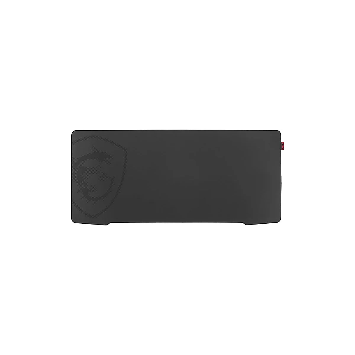 Schwarzes MSI Gaming-Mauspad in Rechteckform mit dezentem Drachen-Logo auf der linken Seite.