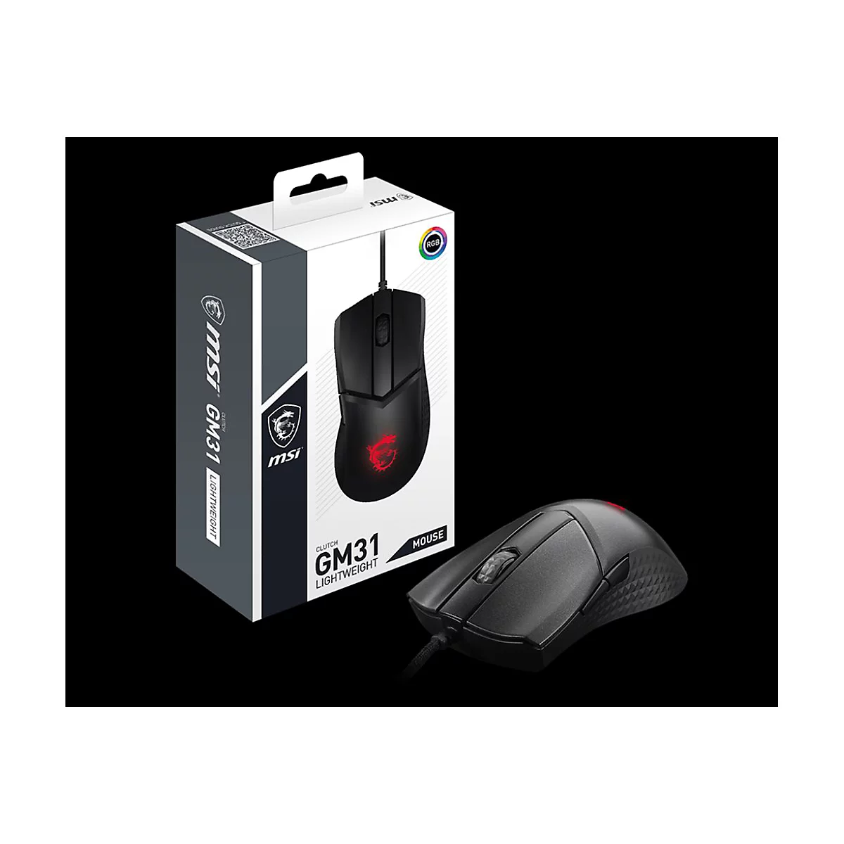 MSI Clutch GM31 - Maus - ergonomisch - optisch - 6 Tasten - kabellos