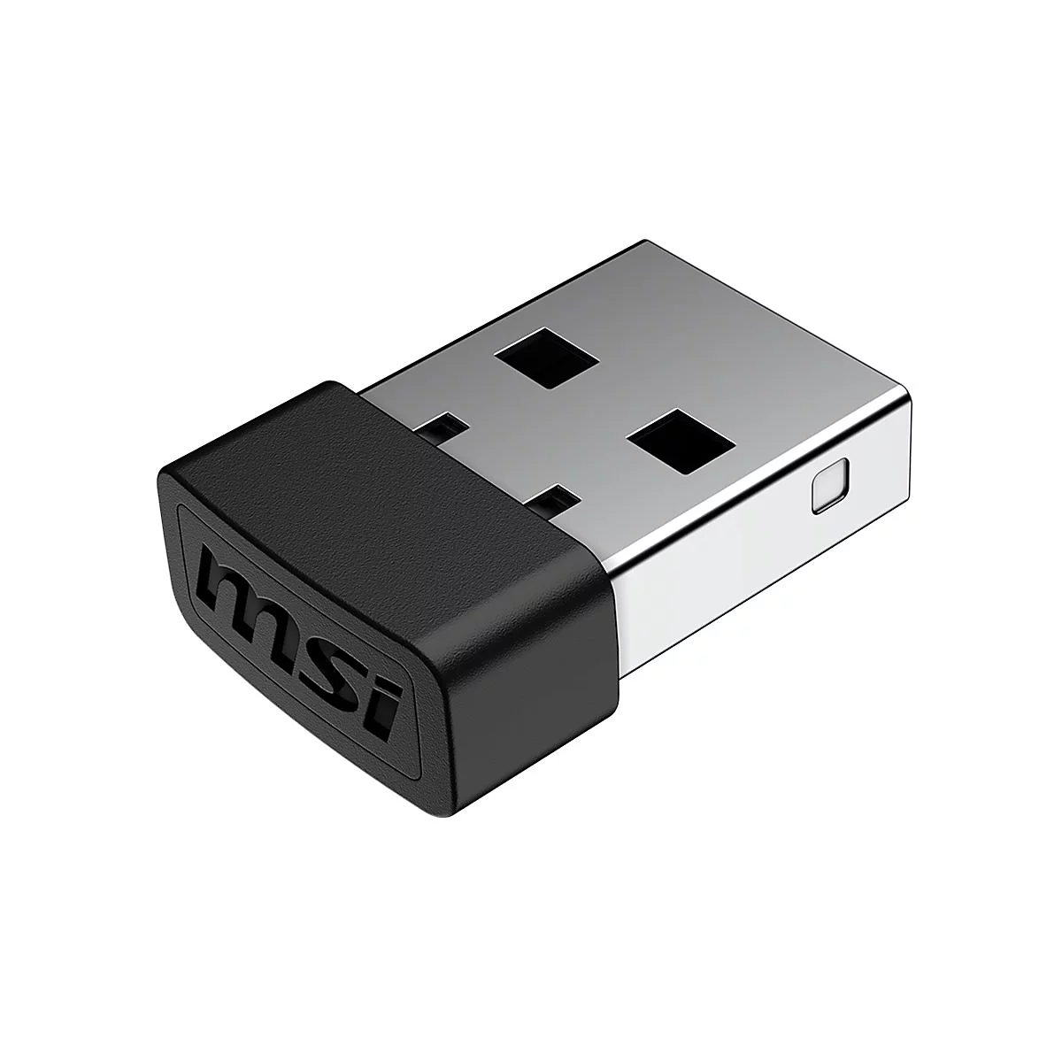 USB-Stick von MSI. Schwarzer Kunststoff mit MSI-Logo, metallfarbener Anschluss.