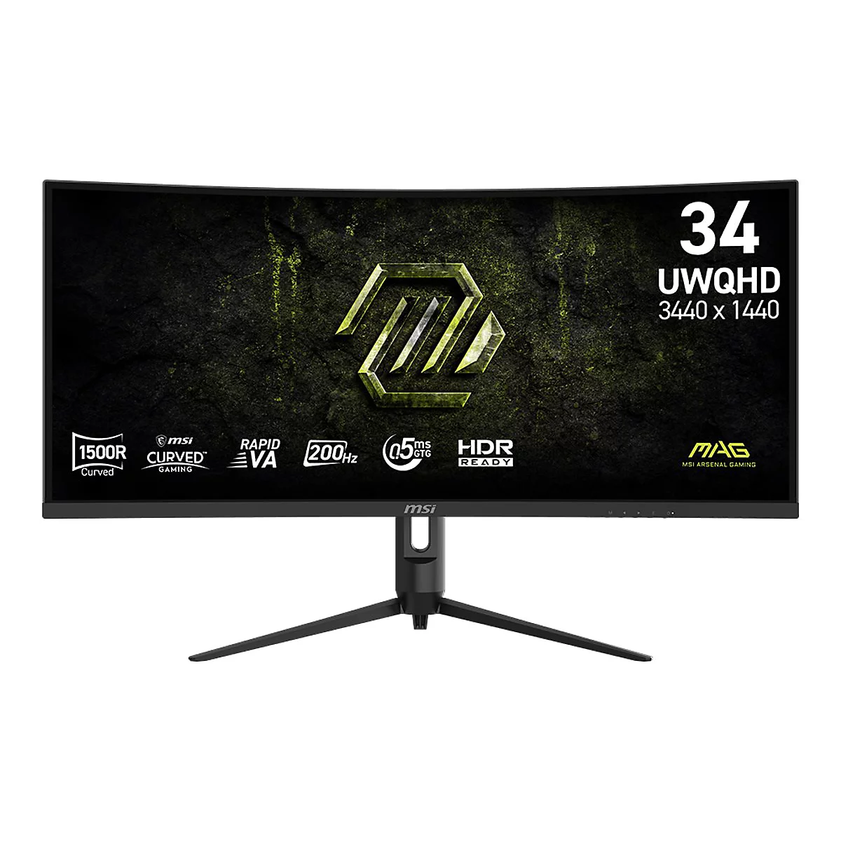 MSI 34 Zoll Curved Gaming Monitor mit UWQHD-Auflösung vor weißem Hintergrund.