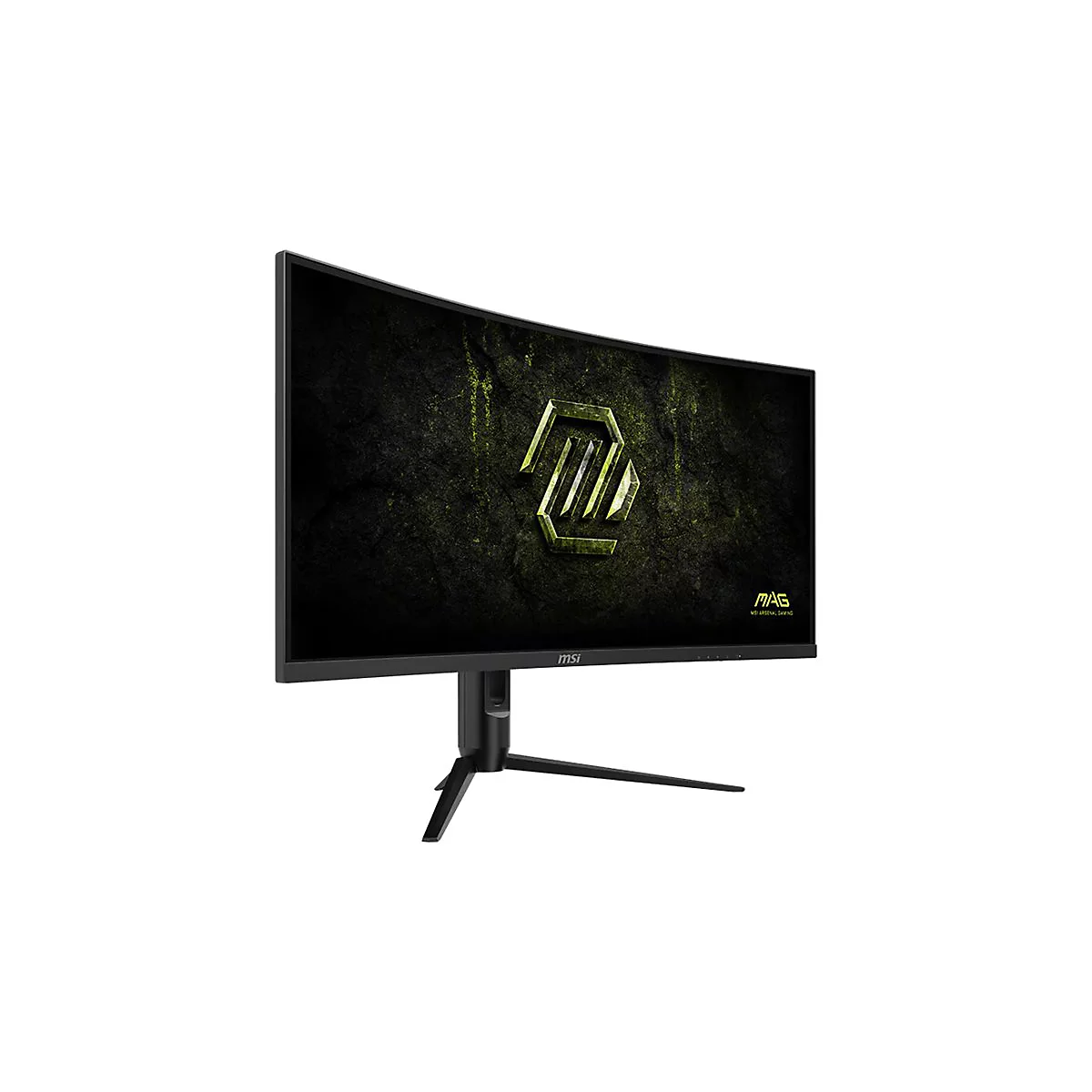 MSI Gaming-Monitor mit gebogenem Bildschirm und schwarzem Standfuß vor weißem Hintergrund.