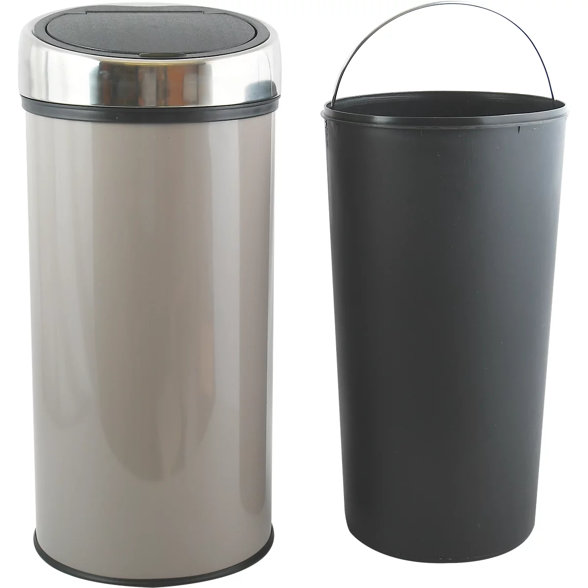 MSV Abfalleimer Touch, Soft-Close, Edelstahl, bis zu 30 Liter, B 310 x H 650 x T 310 mm, taupe