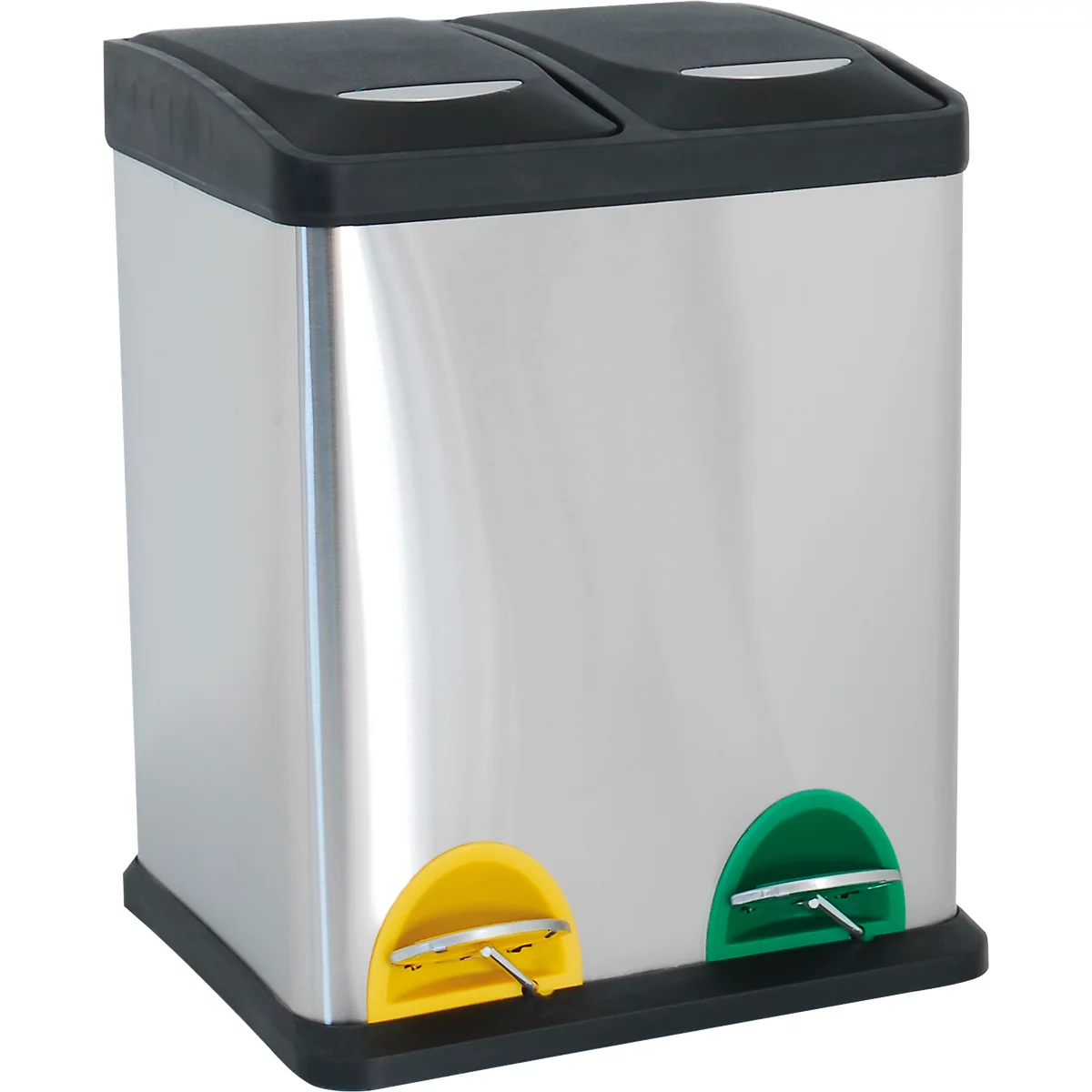 MSV Edelstahl-Abfalleimer, 2 Behälter mit je 8L, Tretmechanismus, Tragegriff, für Innen und Aussen, edelstahl