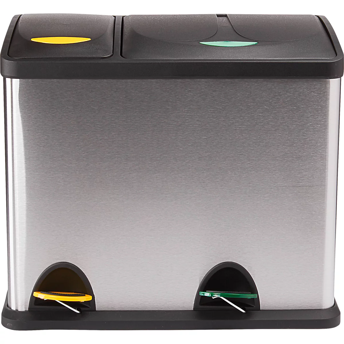 MSV Edelstahl-Abfalleimer, 3 Behälter mit je 8L, Tretmechanismus, Tragegriff, für Innen und Aussen, edelstahl