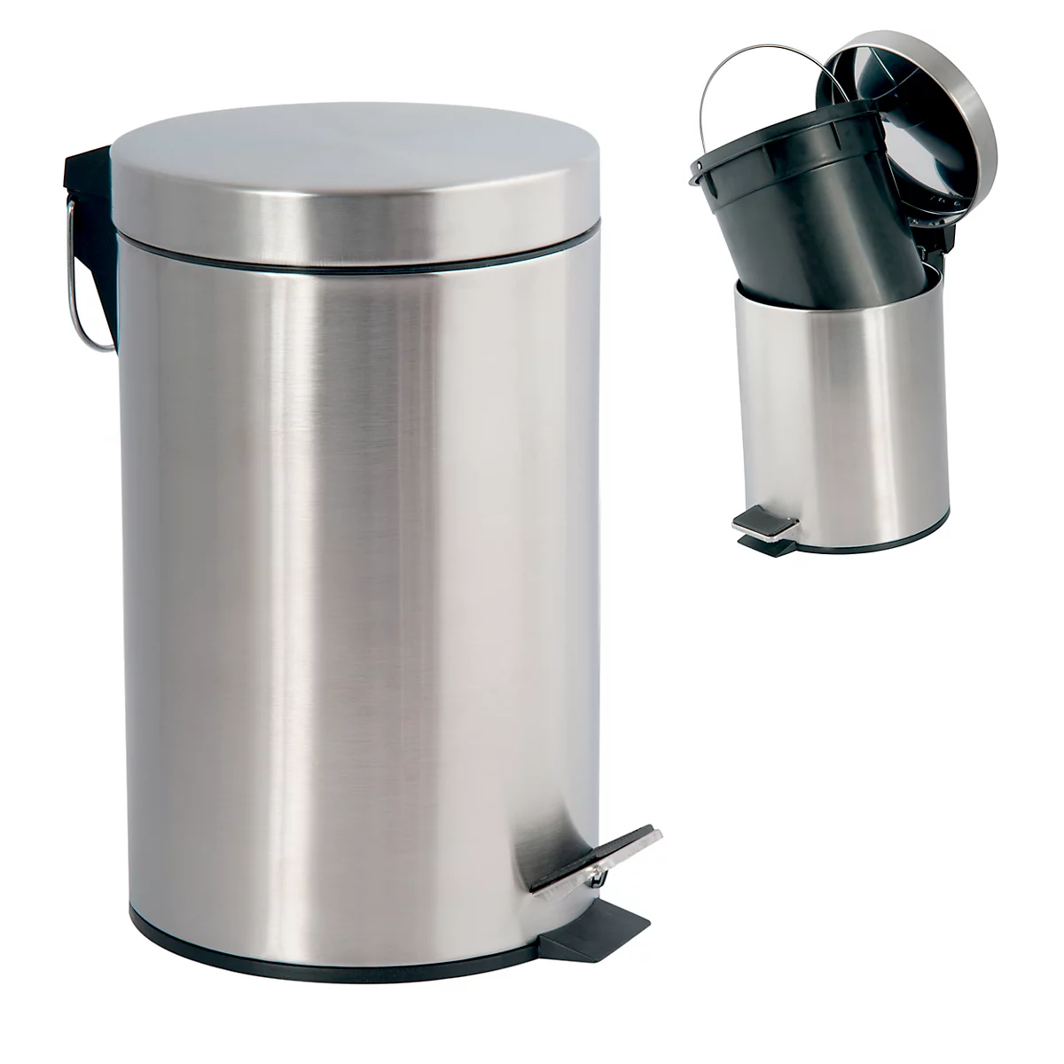 MSV Edelstahl-Treteimer mit Deckel, 12 Liter, Tretmechanismus, L 250 x H 390 mm, silber