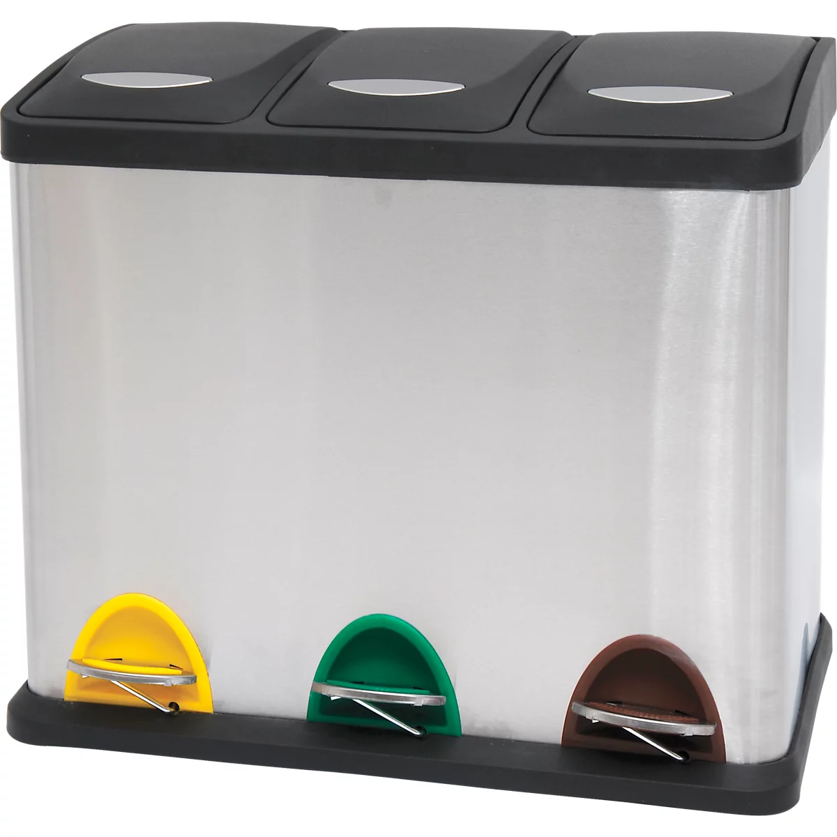 MSV poubelle en inox, 3 récipients de 20L chacun, mécanisme à pédale, poignée, pour l'intérieur et l'extérieur, inox