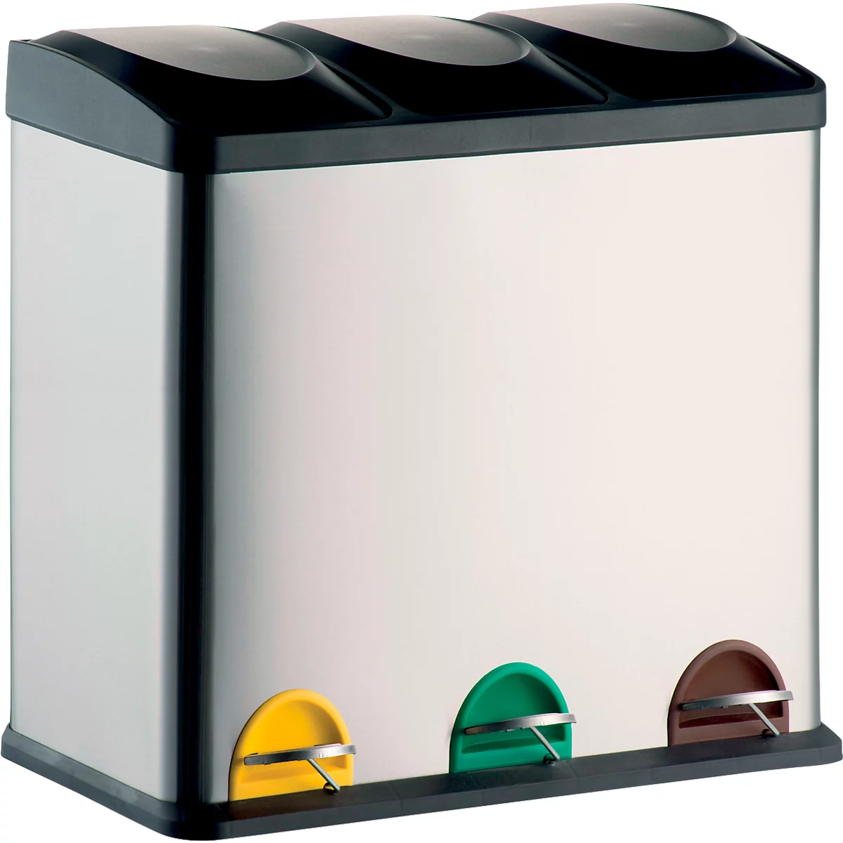 MSV poubelle en inox, 3 récipients de 20L chacun, mécanisme à pédale, poignée, pour l'intérieur et l'extérieur, inox